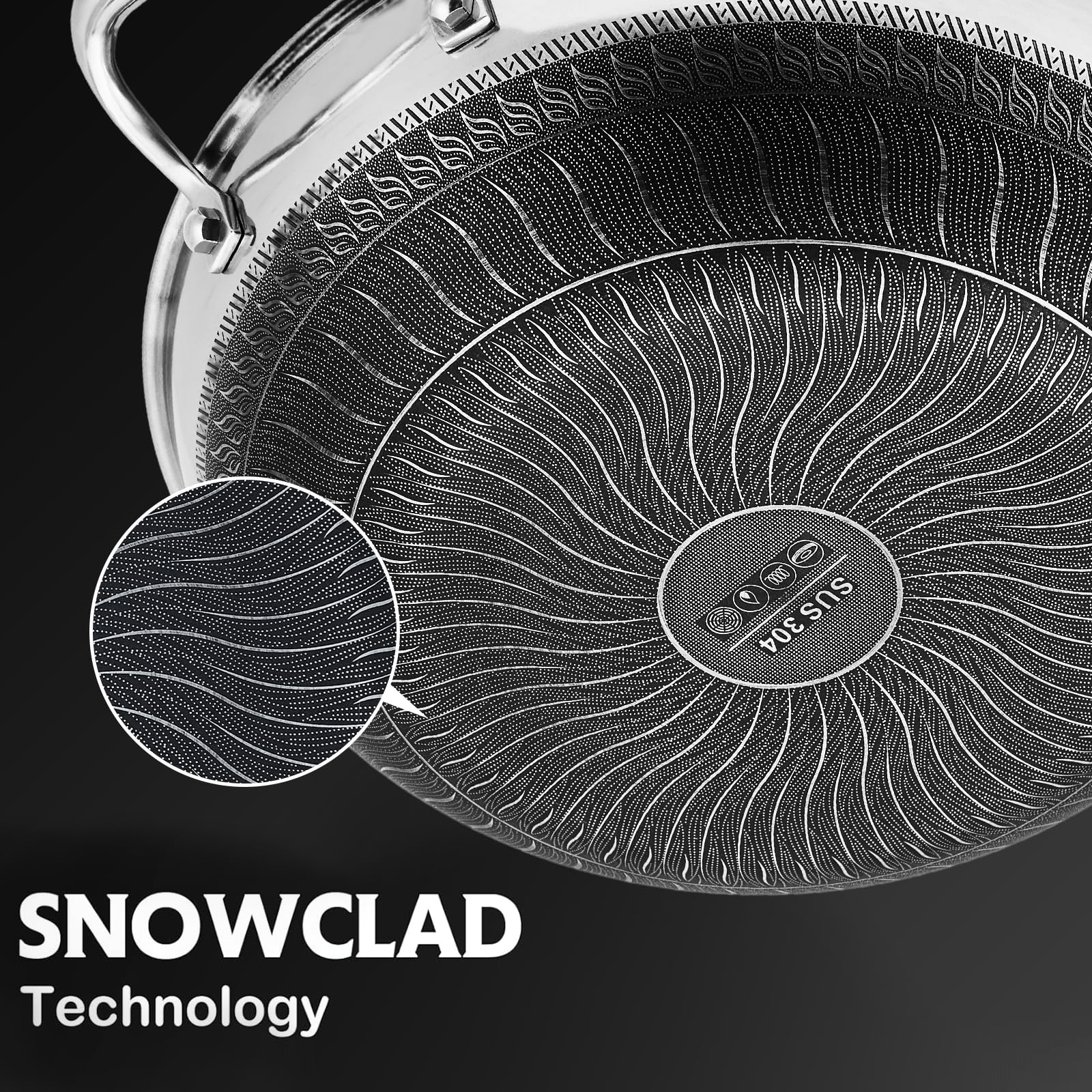 12 Inch Hybrid Stainless Steel Wok with Lid - Nonstick, PFOA Free Cookware Compatible with Induction Cooktops, Dishwasher and Oven Safe for Versatile Stir-Fry Cooking