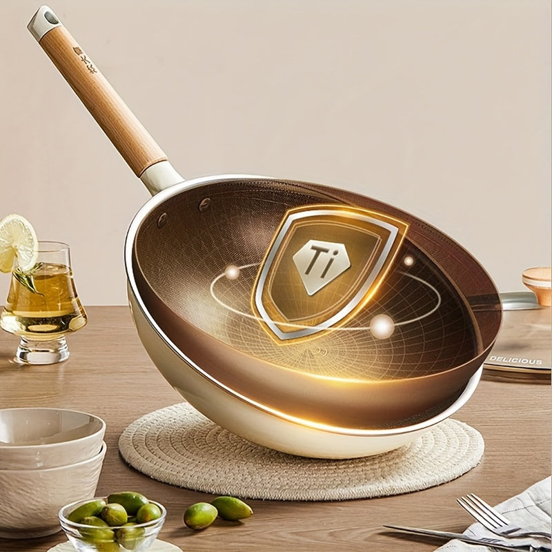 COOKER KING Non-Stick Wok Pan, Titanium Coating, Healthy Stir Fry Pan Free from Chemical Coatings, Multi-Layer Aluminum Alloy and Stainless Steel, Non-Toxic, Comes with Lid, Single Piece