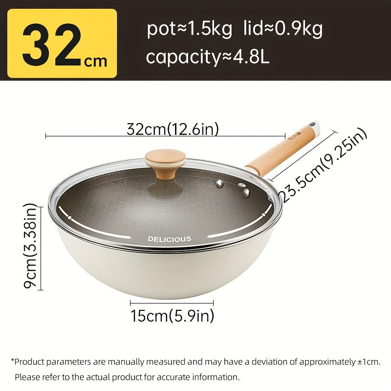 COOKER KING Non-Stick Wok Pan, Titanium Coating, Healthy Stir Fry Pan Free from Chemical Coatings, Multi-Layer Aluminum Alloy and Stainless Steel, Non-Toxic, Comes with Lid, Single Piece