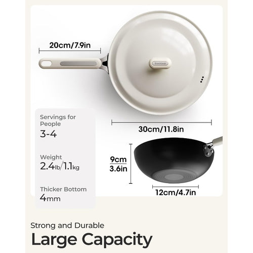 11.8 Inch Carbon Steel Wok with Lid - Pre-Seasoned Flat Bottom Stir Fry Pan, Lightweight All-Stovetop Cookware for Gas\u002FElectric\u002FInduction, Oven Safe Chinese Wok for Searing, Sautéing & Frying, Ideal Gift for Women & Moms