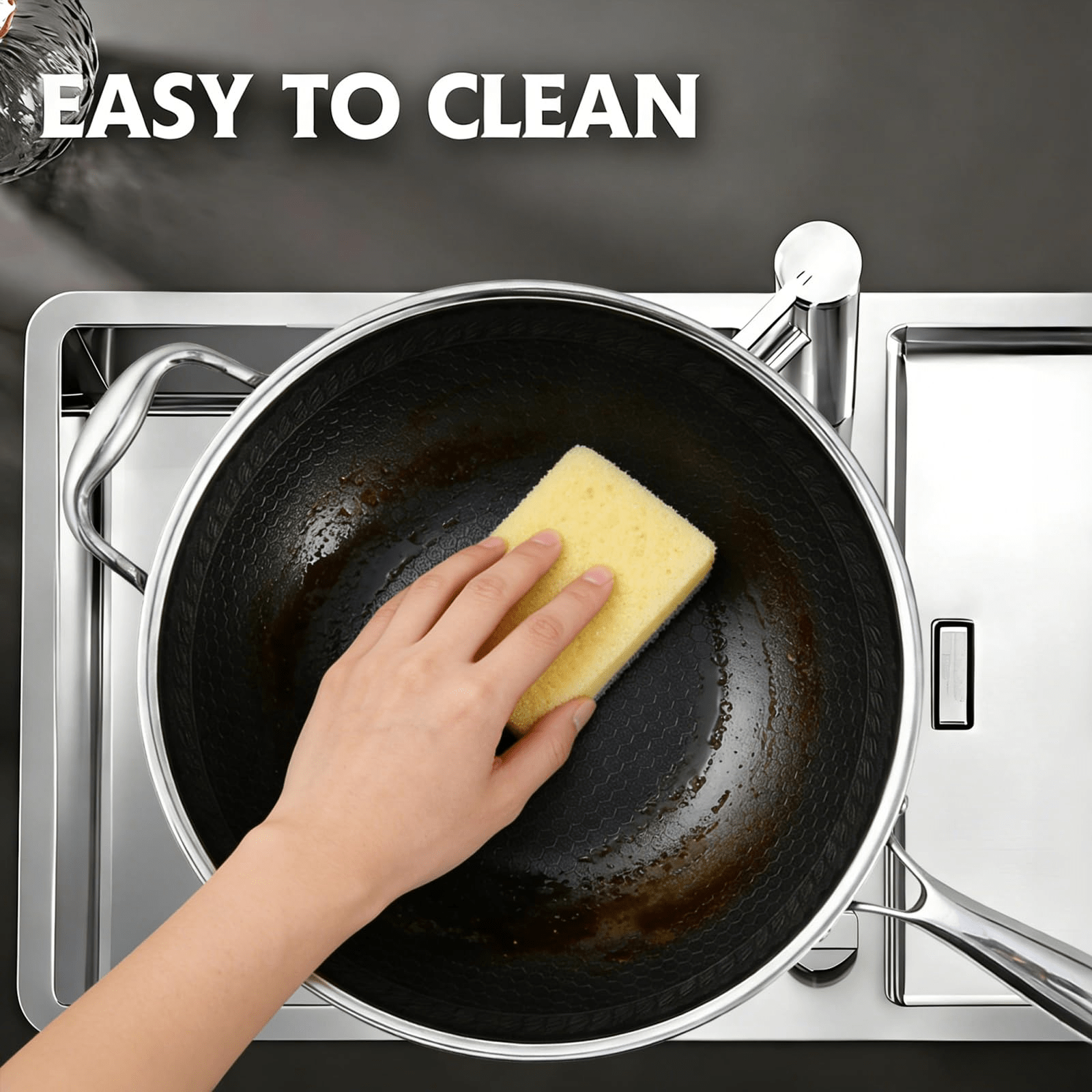 12 Inch Hybrid Stainless Steel Wok with Lid - Nonstick, PFOA Free Cookware Compatible with Induction Cooktops, Dishwasher and Oven Safe for Versatile Stir-Fry Cooking