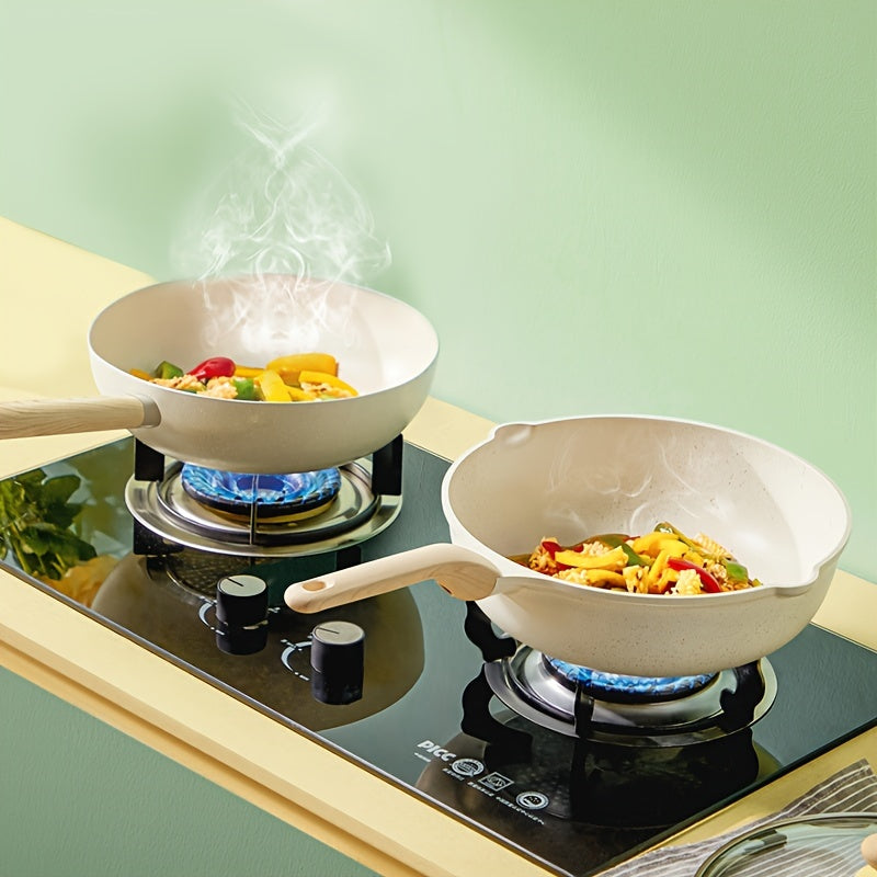 COOKER KING, 1pc Non-Stick Wok Pan, with Glass Lid, Non-Toxic, PFOA-Free, Heat-Resistant Handle, Ceramic-Coated Exterior, Five Times Wear-Resistant, Induction Ready, Compatible with All Cooktops