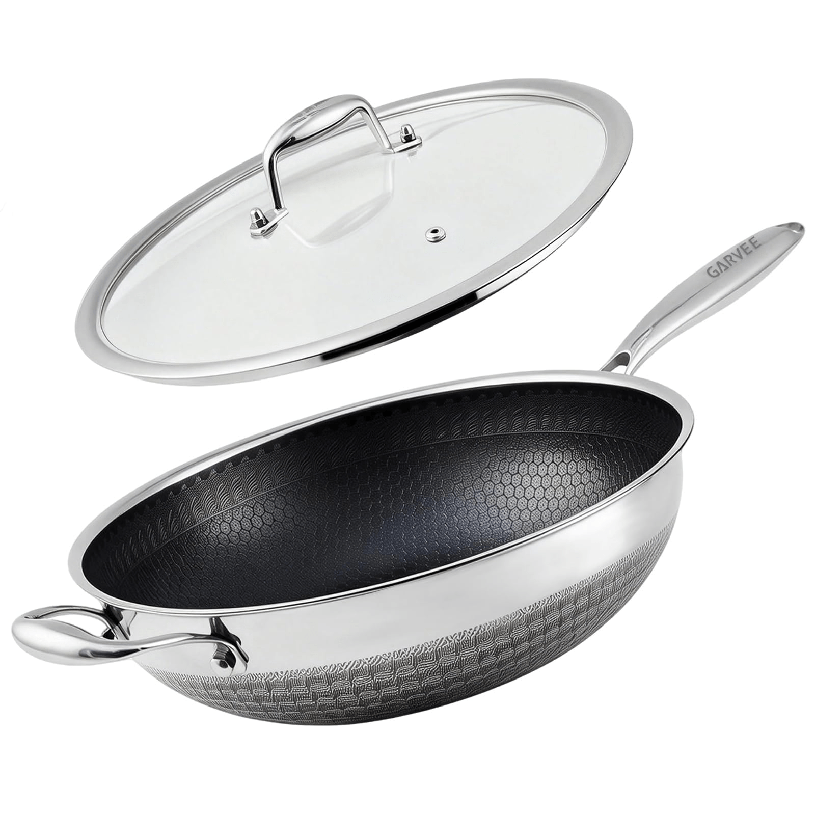 12 Inch Hybrid Stainless Steel Wok with Lid - Nonstick, PFOA Free Cookware Compatible with Induction Cooktops, Dishwasher and Oven Safe for Versatile Stir-Fry Cooking