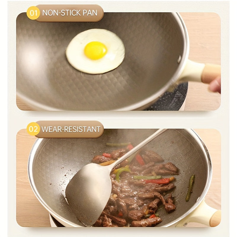 COOKER KING Non-Stick Wok Pan, Titanium Coating, Healthy Stir Fry Pan Free from Chemical Coatings, Multi-Layer Aluminum Alloy and Stainless Steel, Non-Toxic, Comes with Lid, Single Piece