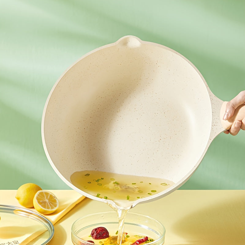 COOKER KING, 1pc Non-Stick Wok Pan, with Glass Lid, Non-Toxic, PFOA-Free, Heat-Resistant Handle, Ceramic-Coated Exterior, Five Times Wear-Resistant, Induction Ready, Compatible with All Cooktops