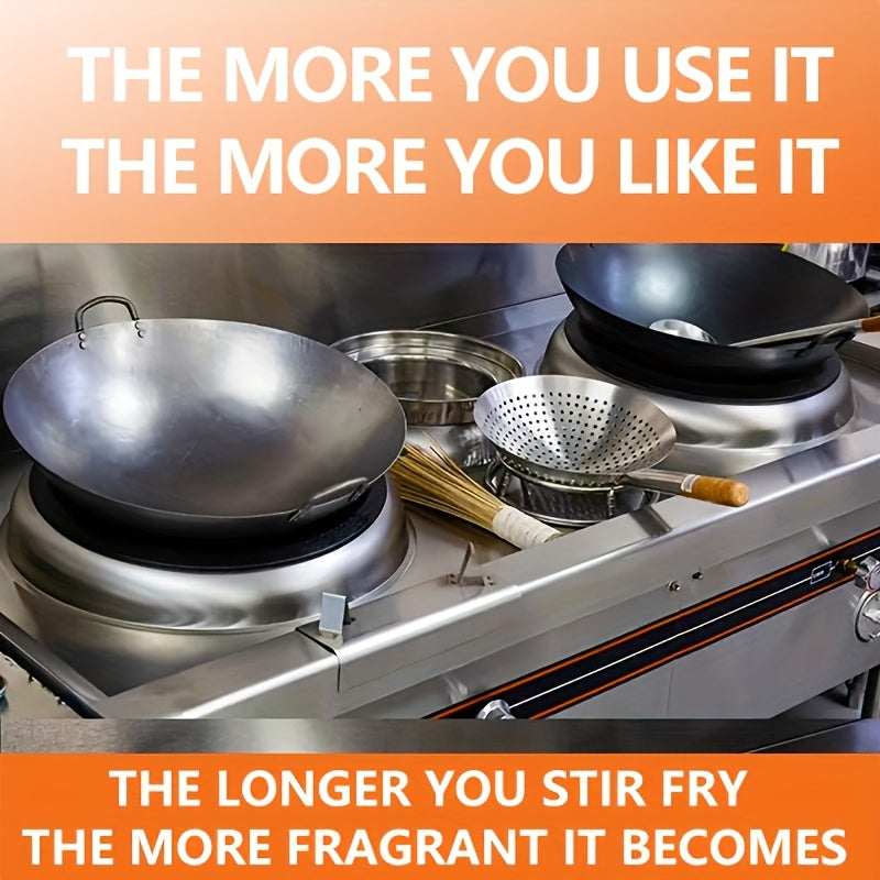 18-31.5 Inch Heavy Hand Hammered Iron Wok(Round Bottom) Kitchen Heavy Duty Wok Frying Pot Old-fashioned Double-handled Wok, Uncoated Non-stick Panfor Gas Stove Large Capacity Pan Convenient Kitchen Utensil for Home Cooking