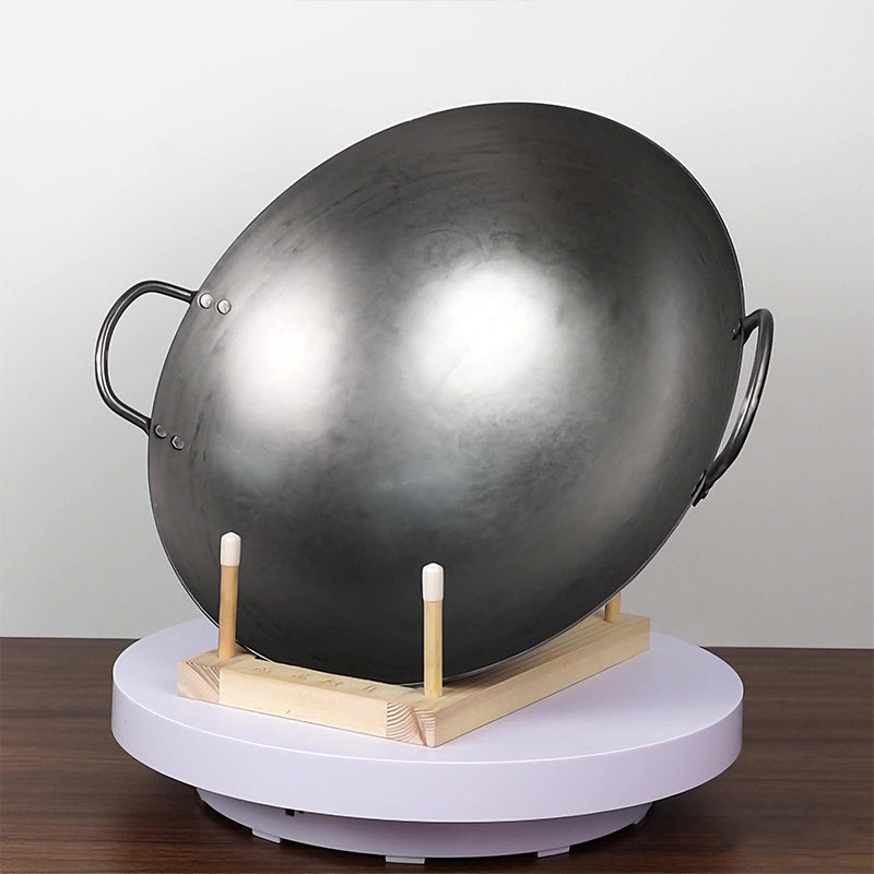 18-31.5 Inch Heavy Hand Hammered Iron Wok(Round Bottom) Kitchen Heavy Duty Wok Frying Pot Old-fashioned Double-handled Wok, Uncoated Non-stick Panfor Gas Stove Large Capacity Pan Convenient Kitchen Utensil for Home Cooking