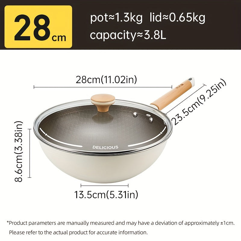 COOKER KING Non-Stick Wok Pan, Titanium Coating, Healthy Stir Fry Pan Free from Chemical Coatings, Multi-Layer Aluminum Alloy and Stainless Steel, Non-Toxic, Comes with Lid, Single Piece